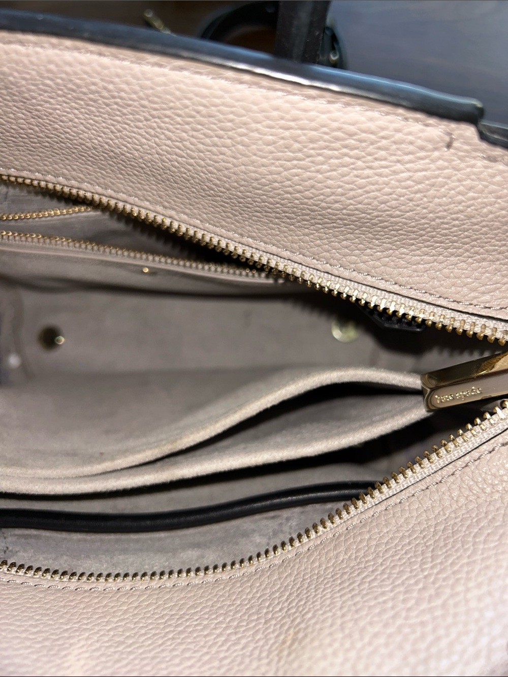 kate spade Pebbled Leather Tote Taupe Leather with Black Trim - Picture 12 of 13